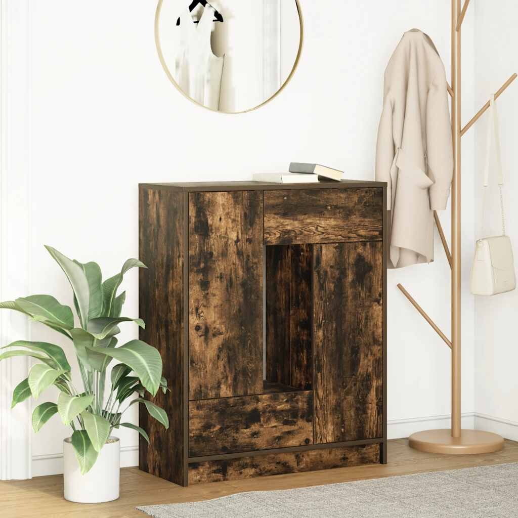vidaXL Бюфет с чекмеджета и вратички опушен дъб 73x31x90 см