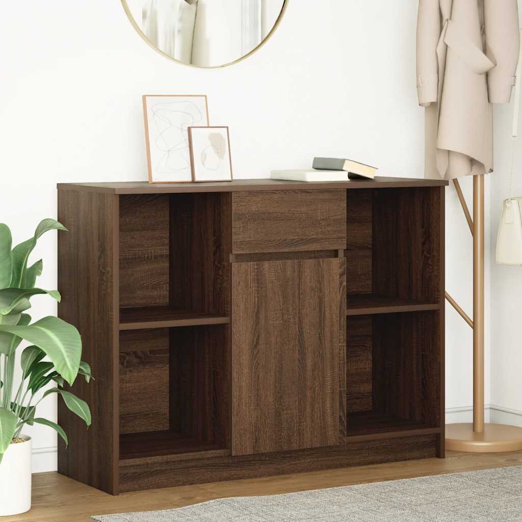vidaXL Бюфет с чекмеджета кафяв дъб 101x35x76 см инженерно дърво