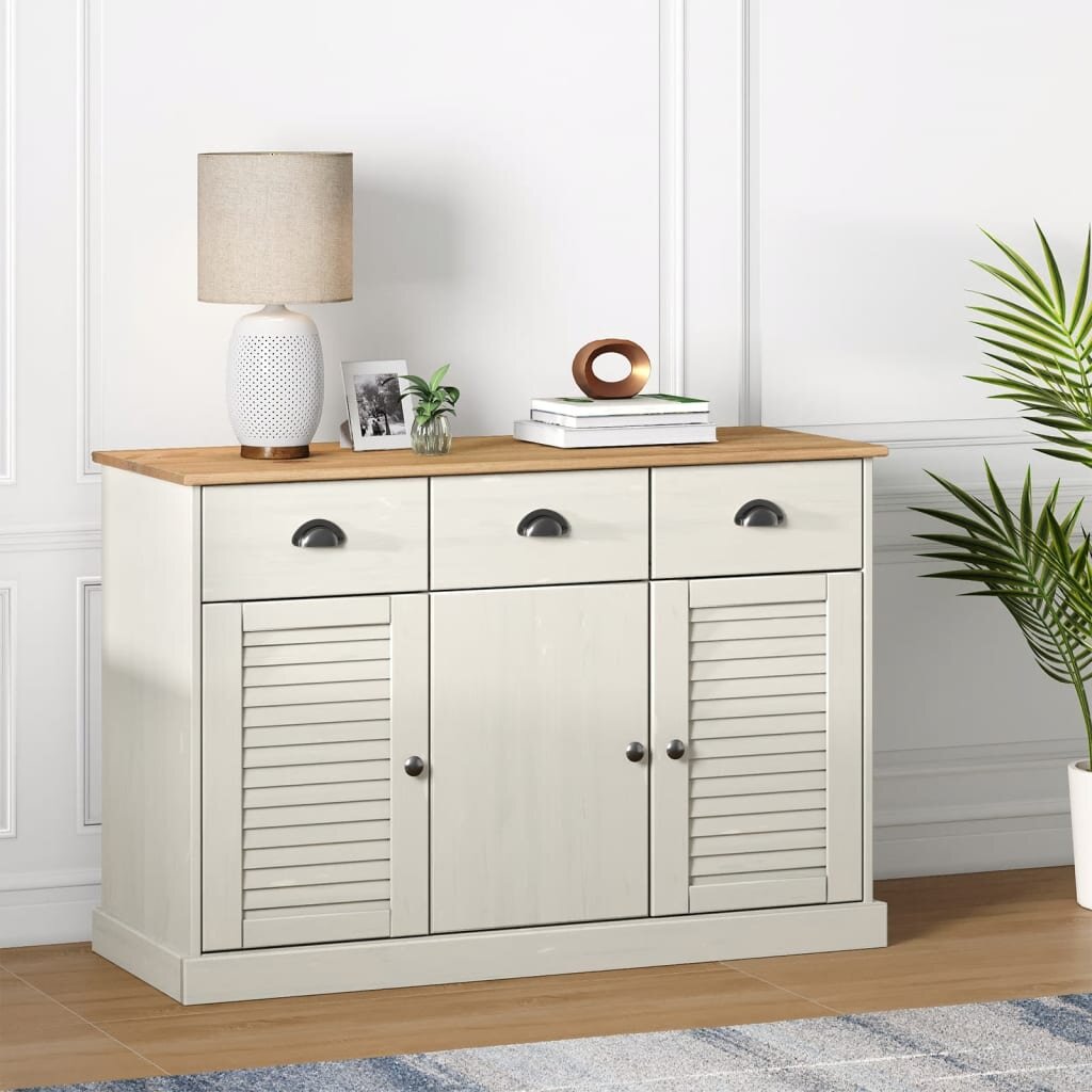 vidaXL Бюфет с чекмеджета VIGO 113x40x75 см бял бор масив