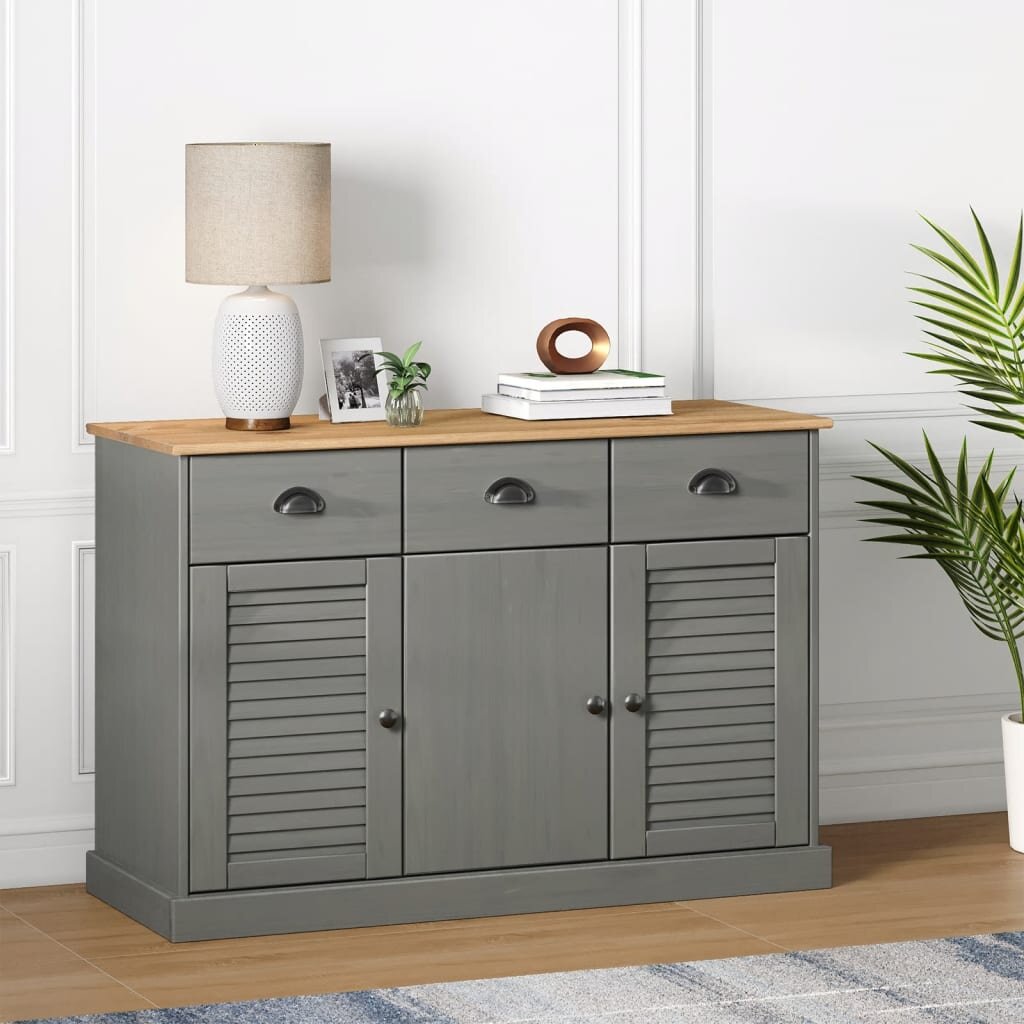 vidaXL Бюфет с чекмеджета VIGO 113x40x75 см сив бор масив
