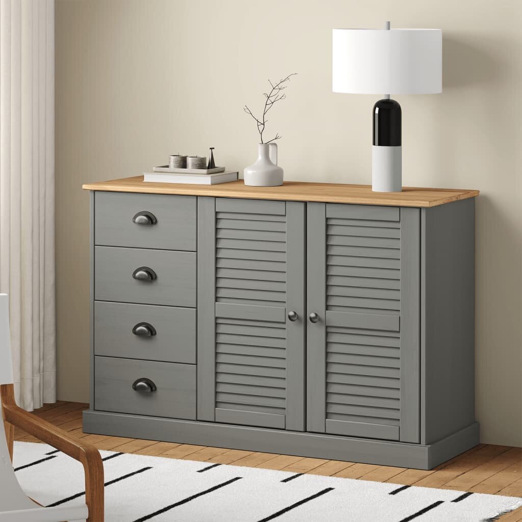 vidaXL Бюфет с чекмеджета VIGO 113x40x75 см сив бор масив