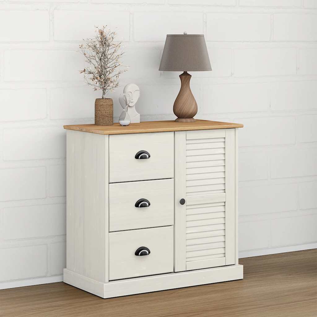 vidaXL Бюфет с чекмеджета VIGO 78x40x75 см бял бор масив