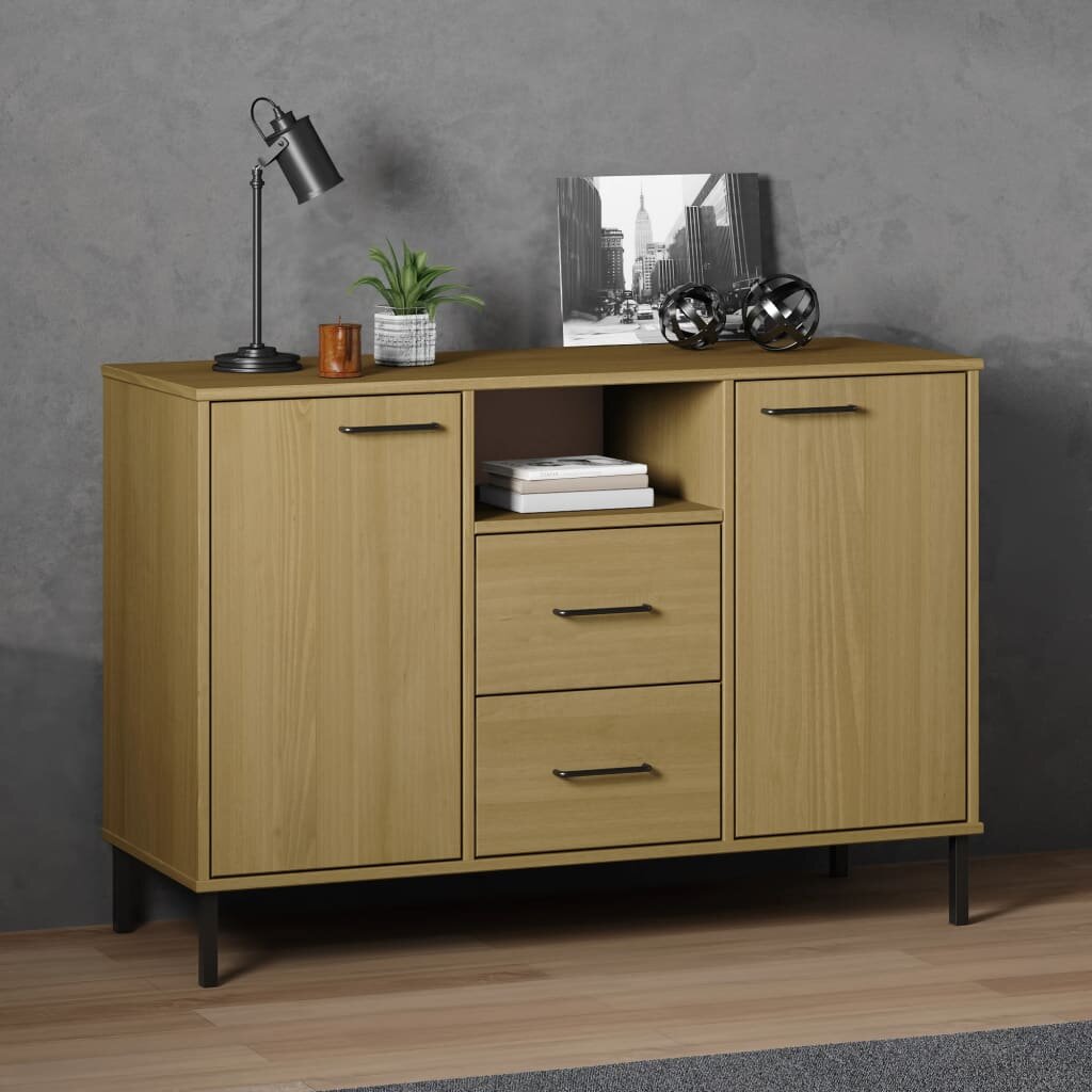 vidaXL Бюфет с метални крака кафява 113x40x77 см масивно дърво OSLO