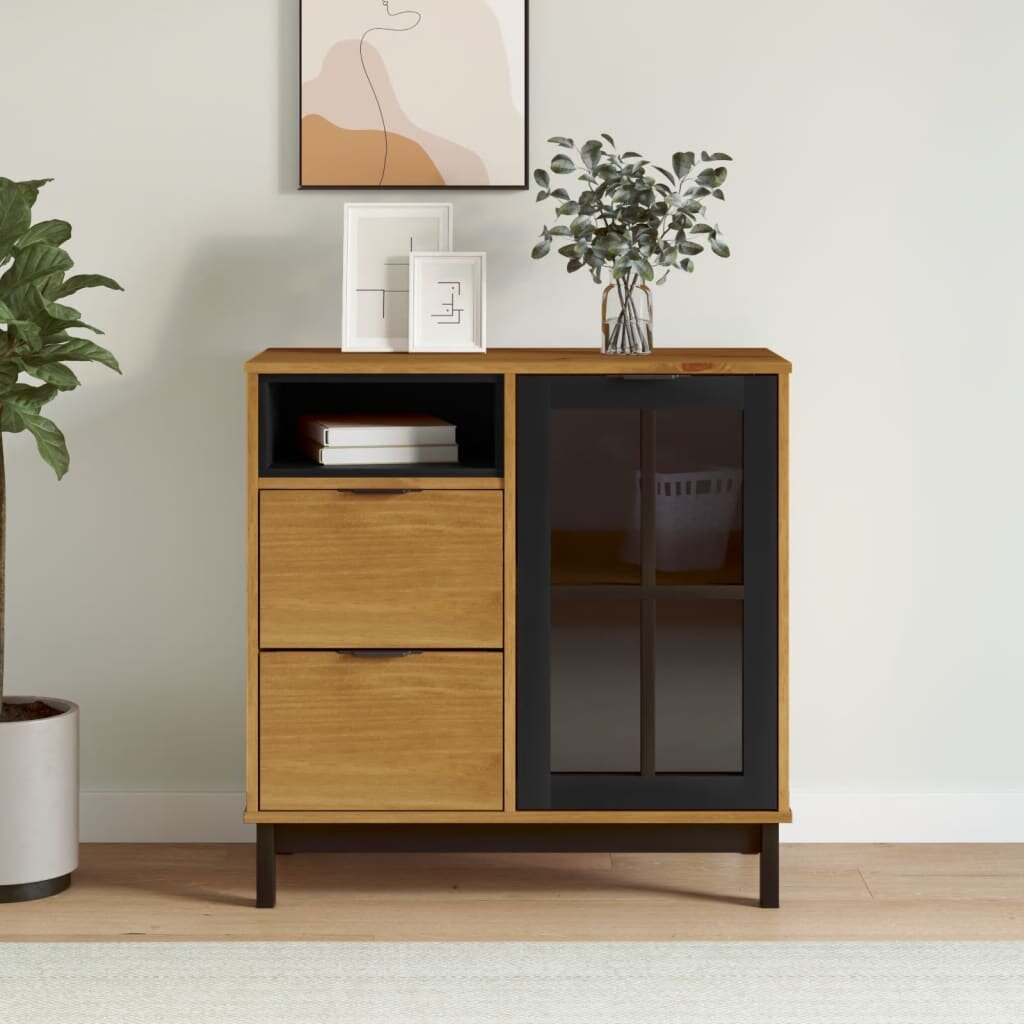 vidaXL Бюфет със стъклени вратички "FLAM" 80x40x80 см бор масив