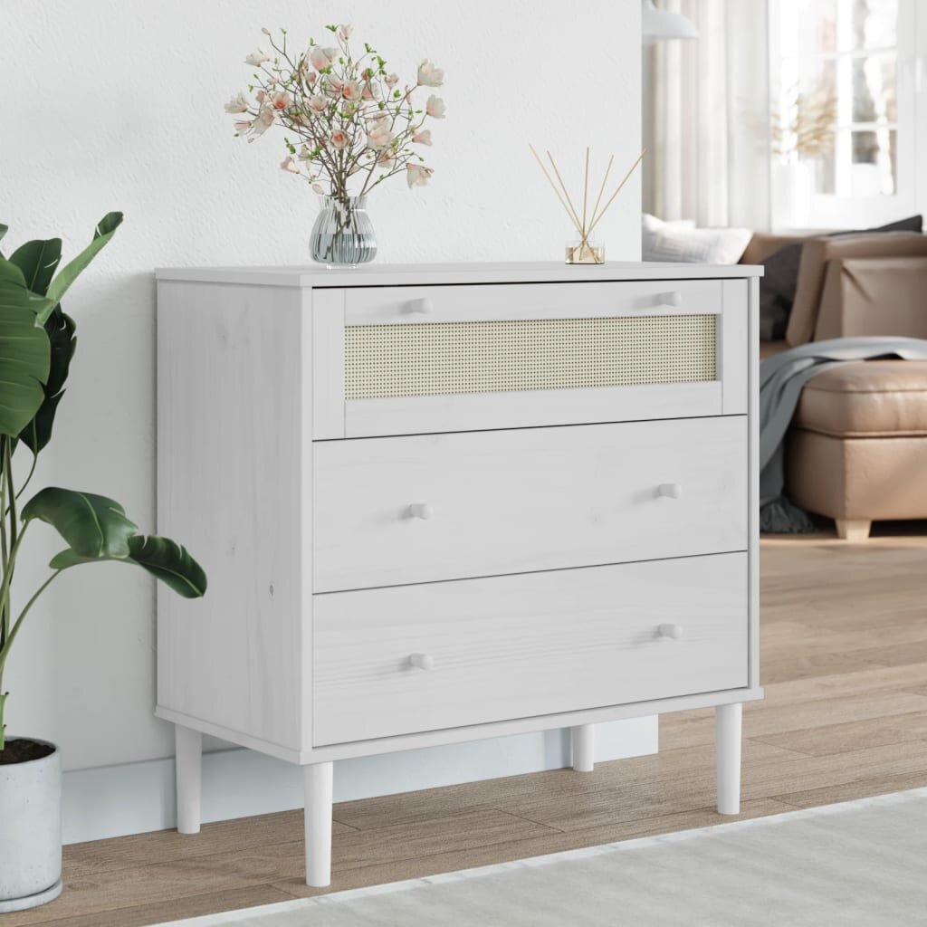 vidaXL Бюфет SENJA ратанова визия бял 80x40x80 см бор масив