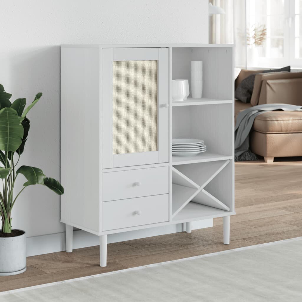 vidaXL Бюфет "SENJA" ратанова визия бял 90x40x112 см бор масив