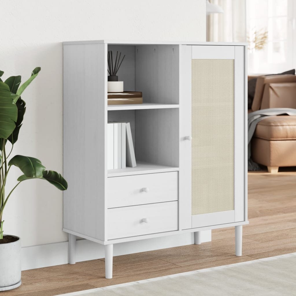 vidaXL Бюфет "SENJA" ратанова визия бял 90x40x112 см бор масив