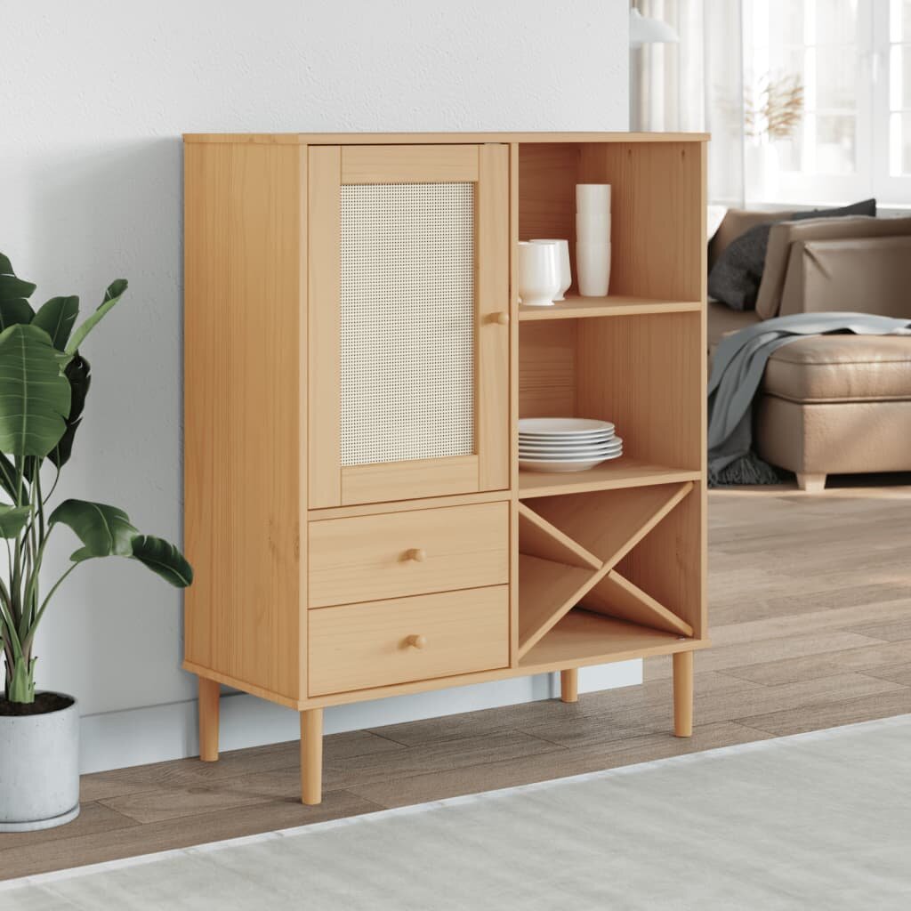vidaXL Бюфет "SENJA" ратанова визия кафяв 90x40x112 см бор масив