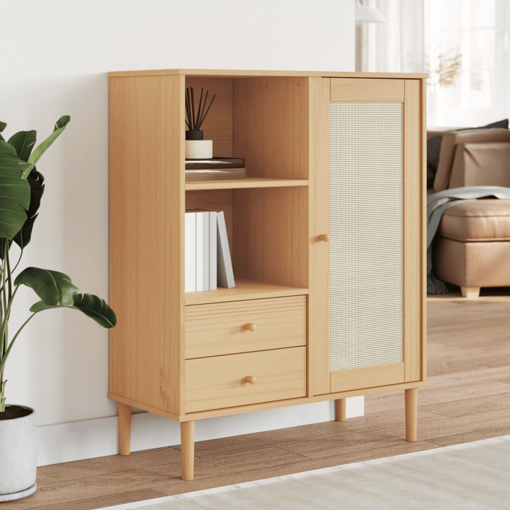 vidaXL Бюфет "SENJA" ратанова визия кафяв 90x40x112 см бор масив