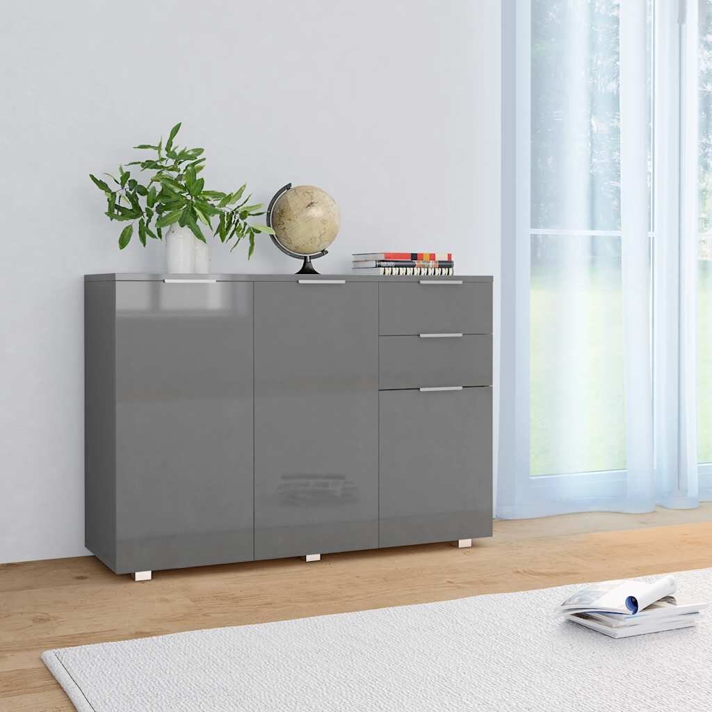 vidaXL Бюфет сиво със силен гланц 107x35x805 см