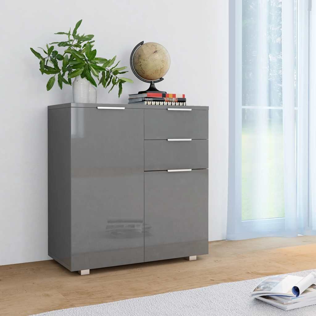 vidaXL Бюфет сиво със силен гланц 71x35x80 см инженерно дърво
