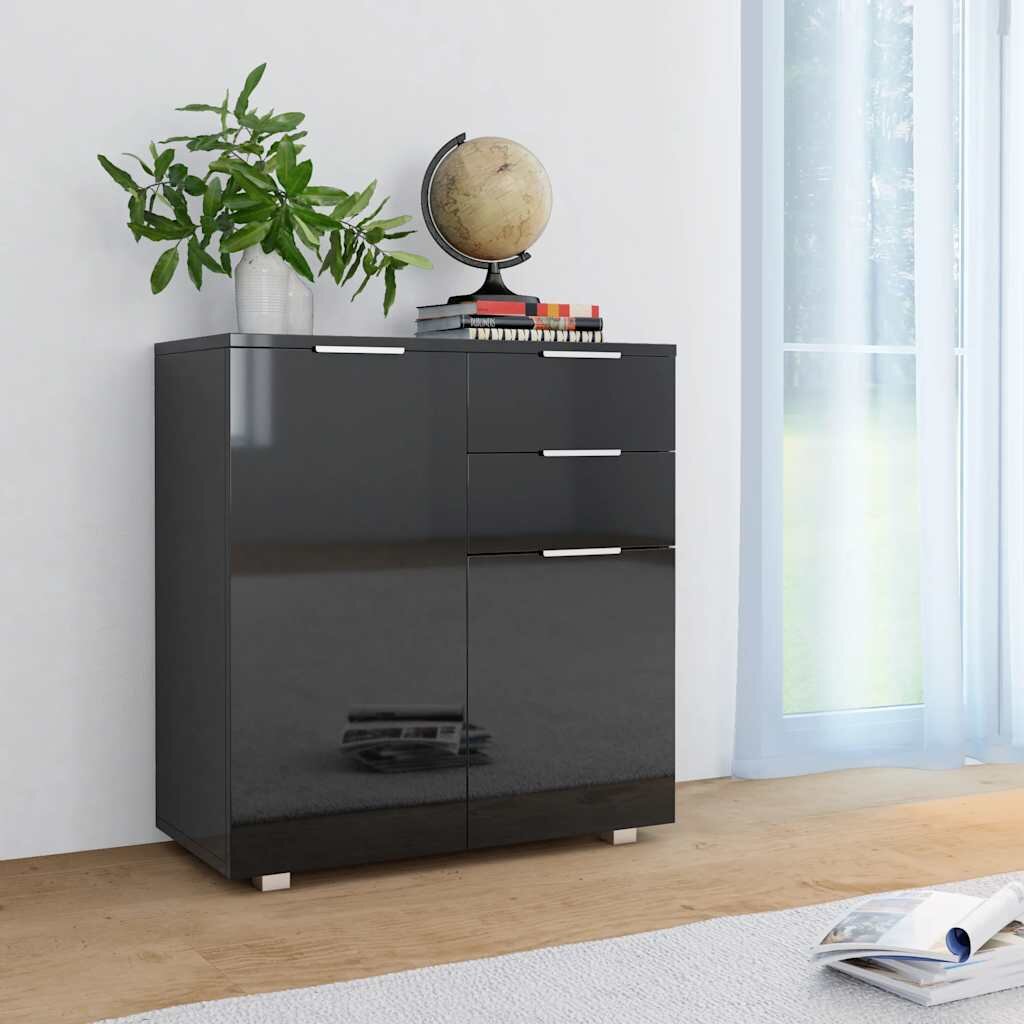 vidaXL Бюфет сиво със силен гланц 71x35x80 см инженерно дърво
