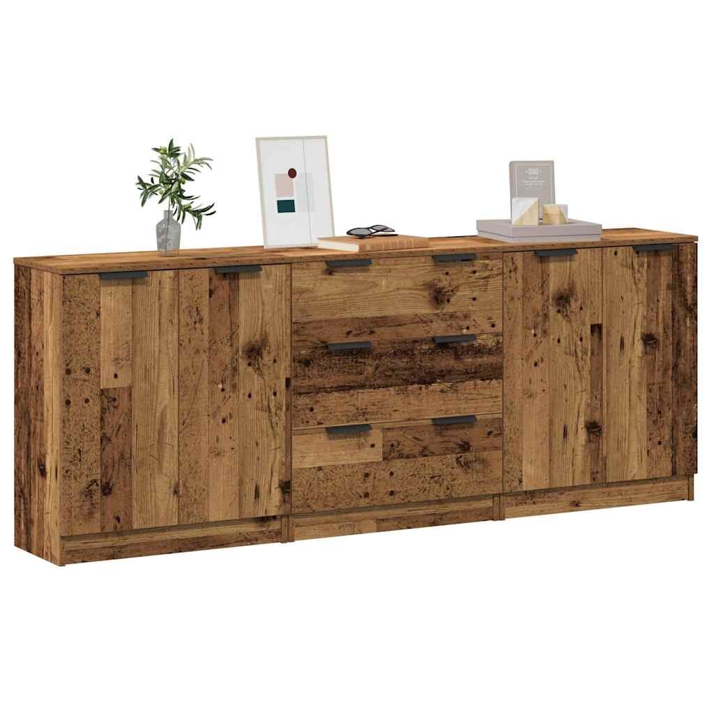 vidaXL Бюфети 3 бр. старо дърво 60x30x70 см инженерно дърво