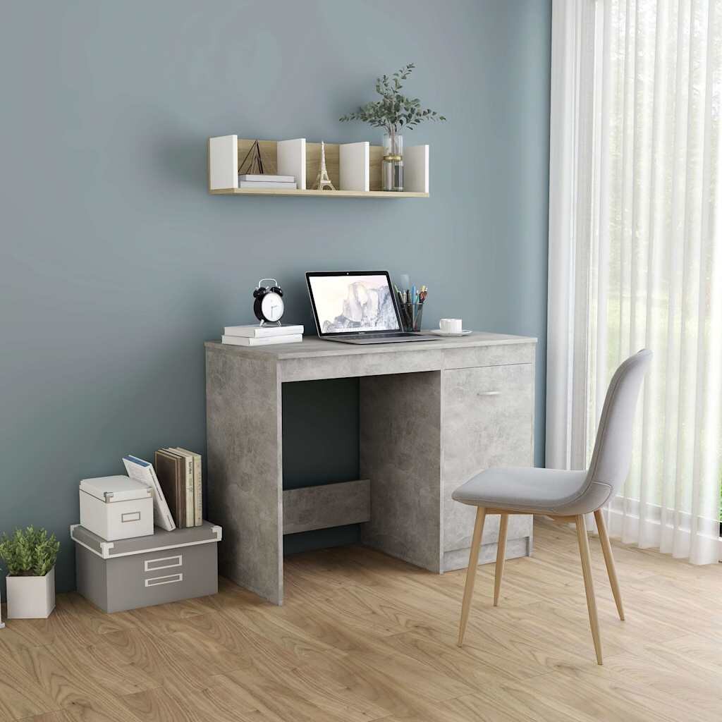 vidaXL Бюро бетонно сиво 100x50x76 см инженерно дърво