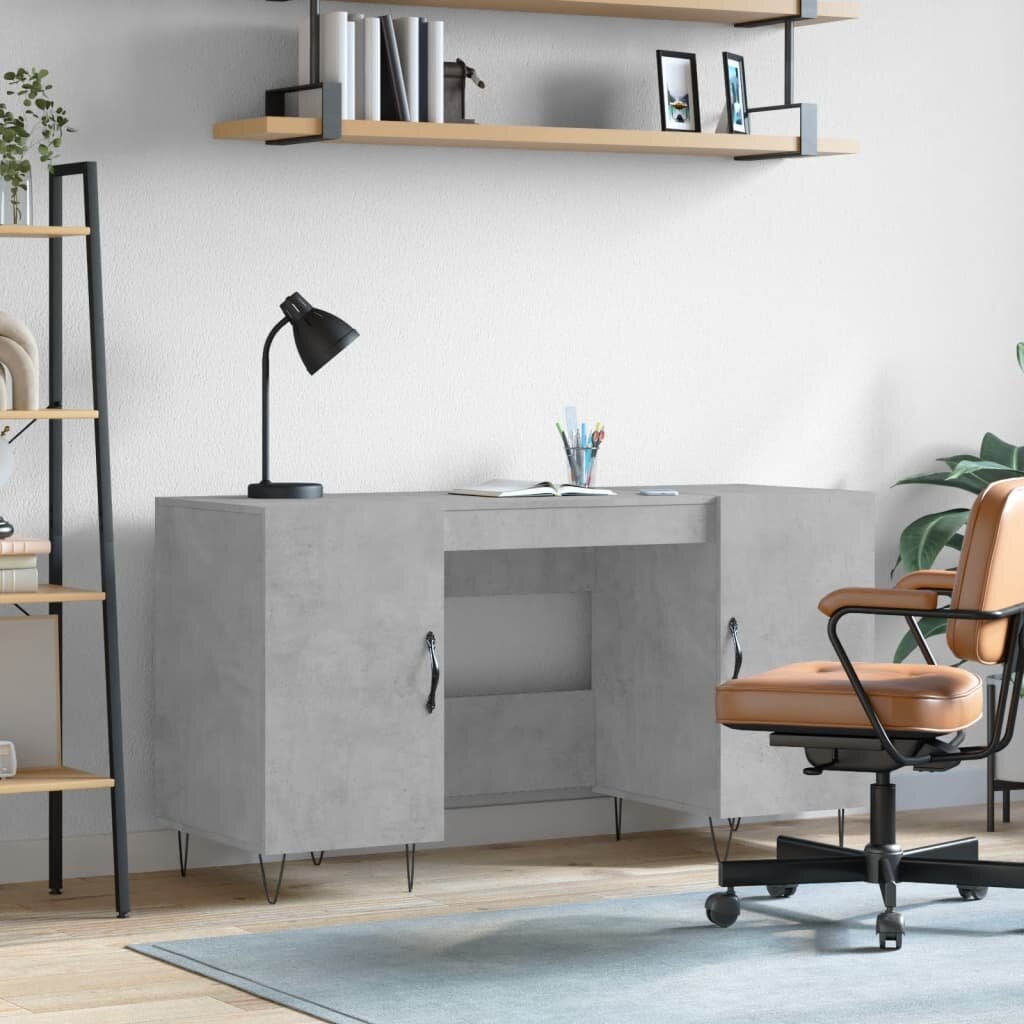 vidaXL Бюро бетонно сиво 140x50x75 см инженерно дърво