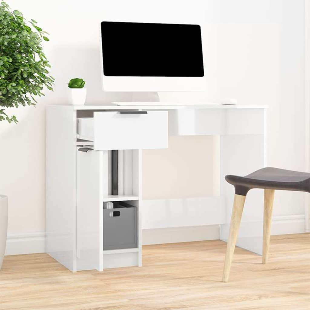 vidaXL Бюро бял гланц 100x50x75 см инженерно дърво