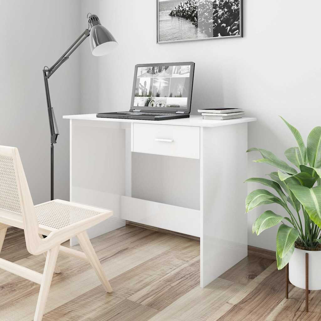 vidaXL Бюро бял гланц 100x50x76 см ПДЧ