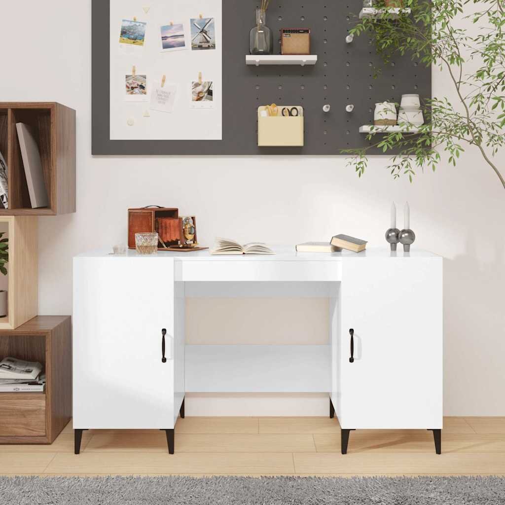 vidaXL Бюро бял гланц 140x50x75 см инженерно дърво