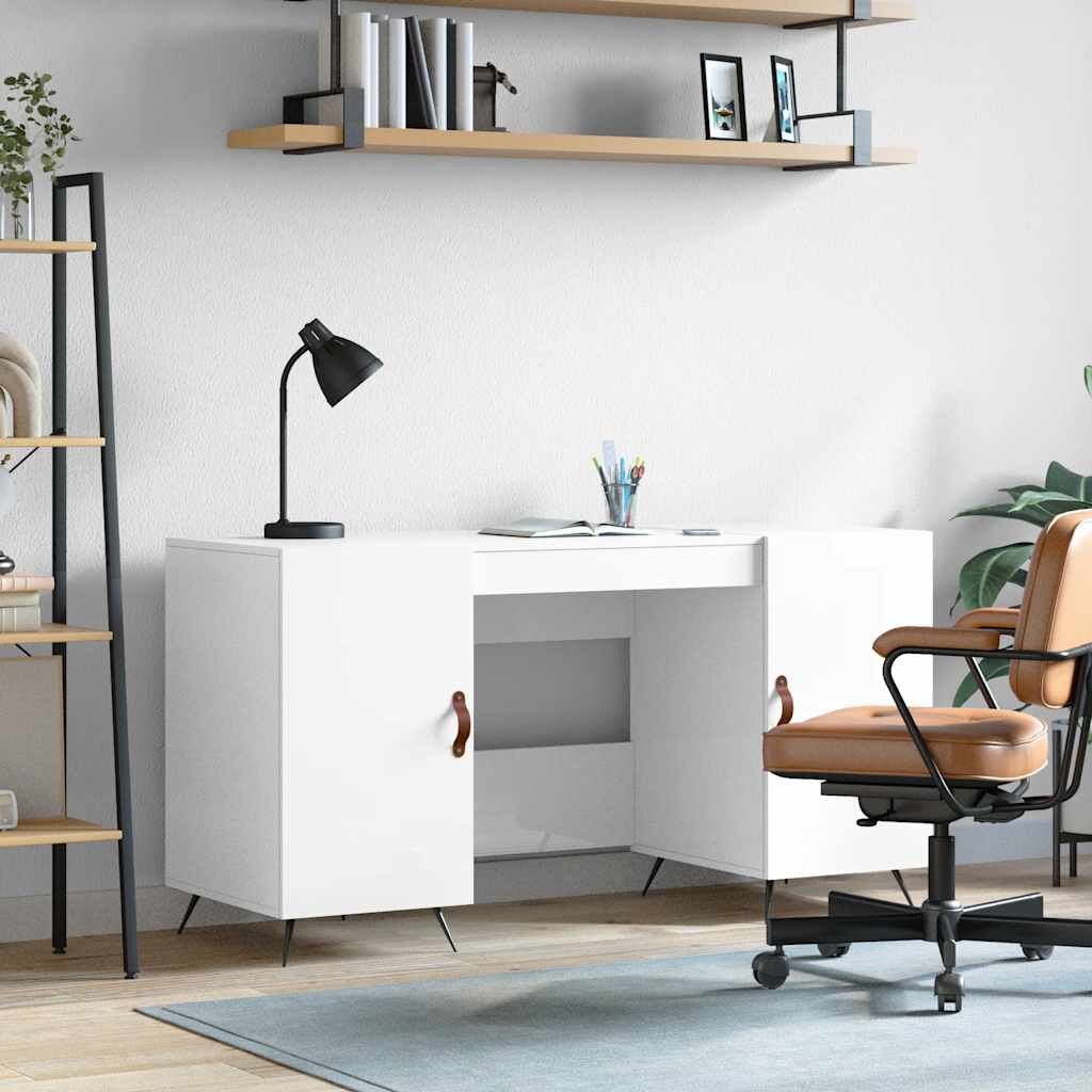vidaXL Бюро бял гланц 140x50x75 см инженерно дърво