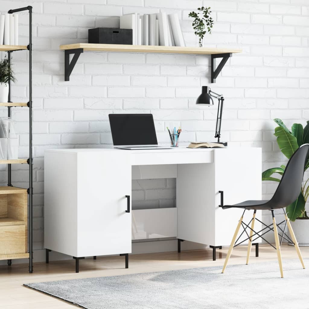 vidaXL Бюро бял гланц 140x50x75 см инженерно дърво
