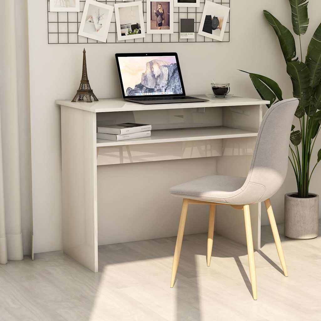 vidaXL Бюро бял гланц 90x50x74 см инженерно дърво