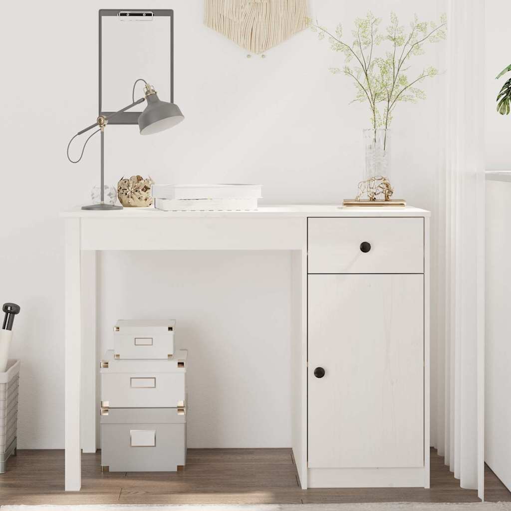 vidaXL Бюро бяло 100x50x75 см борово дърво масив