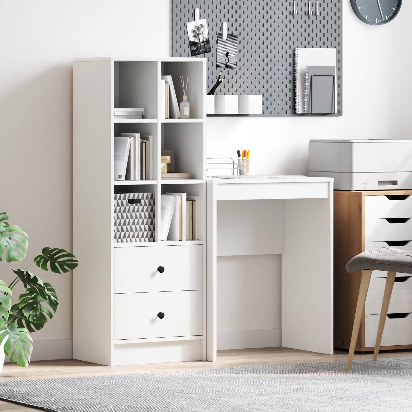vidaXL Бюро Бяло 1055 x 34 x 127 см 2 бр.