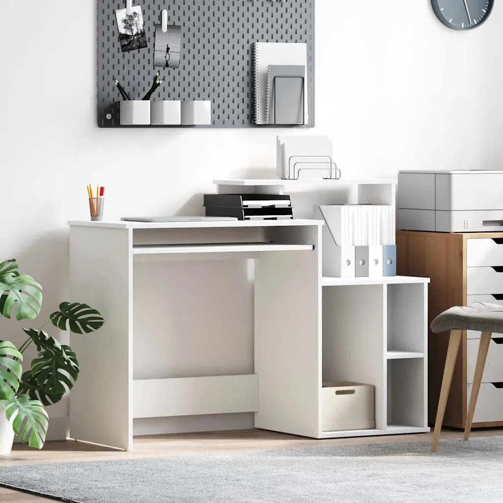 vidaXL Бюро Бяло 1205 x 44 x 885 см Инженерна дървесина