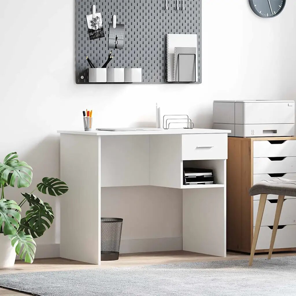 vidaXL Бюро Бяло 90 x 49 x 75 см Инженерна дървесина