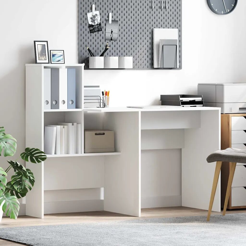 vidaXL Бюро Бяло Инженерна дървесина 1315 x 50 x 1065 см