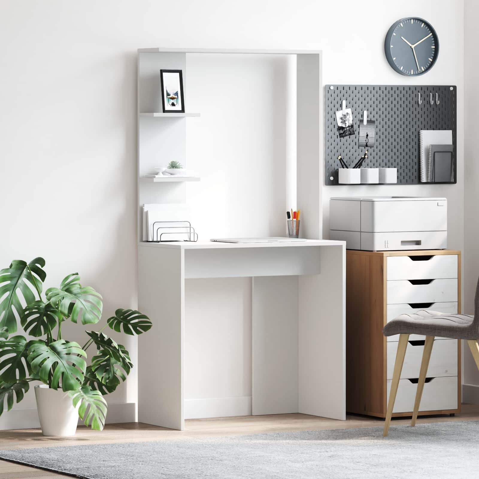 vidaXL Бюро Бяло Инженерна дървесина 785 x 37 x 1545 см