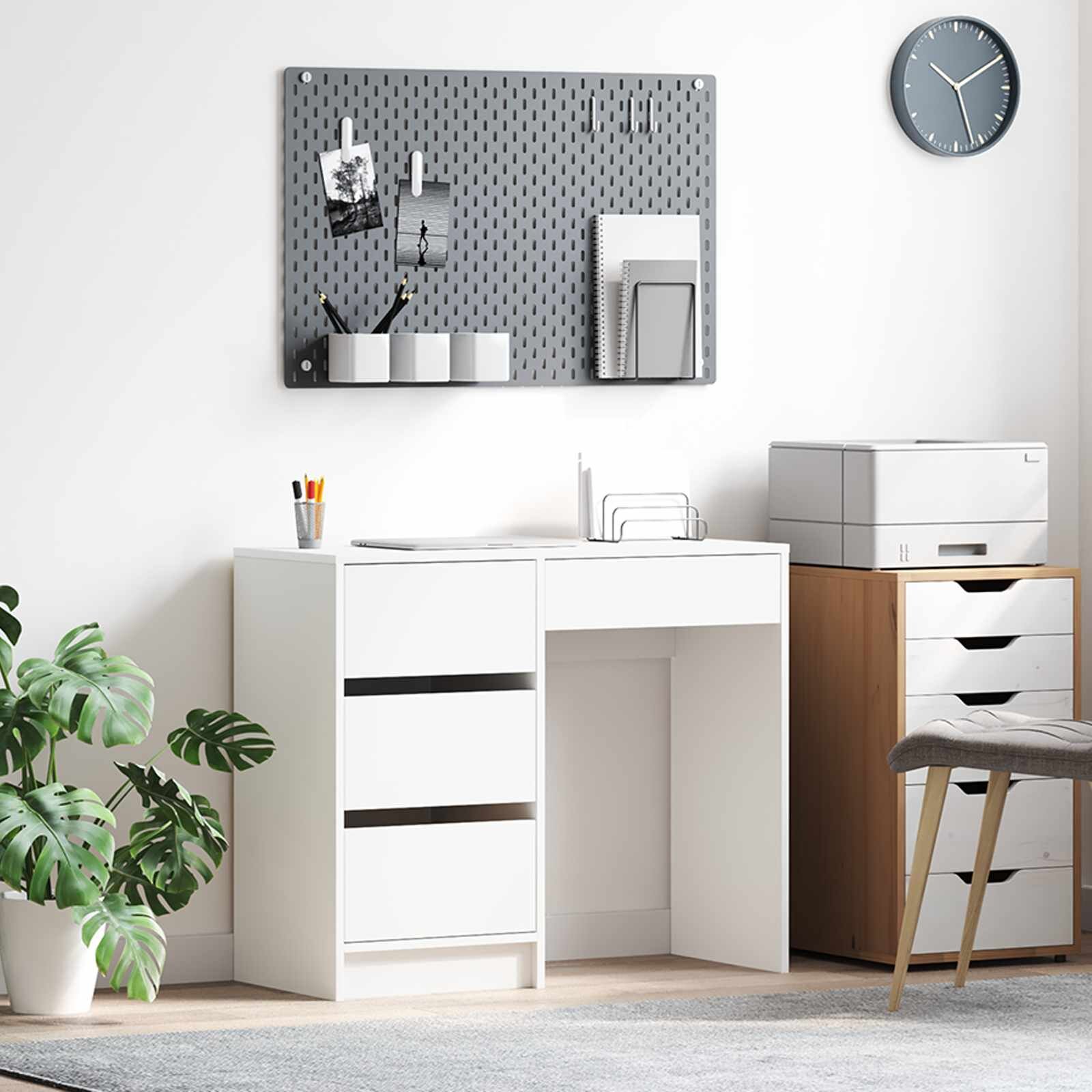vidaXL Бюро Бяло Инженерна дървесина 90 x 37.5 x 75 см