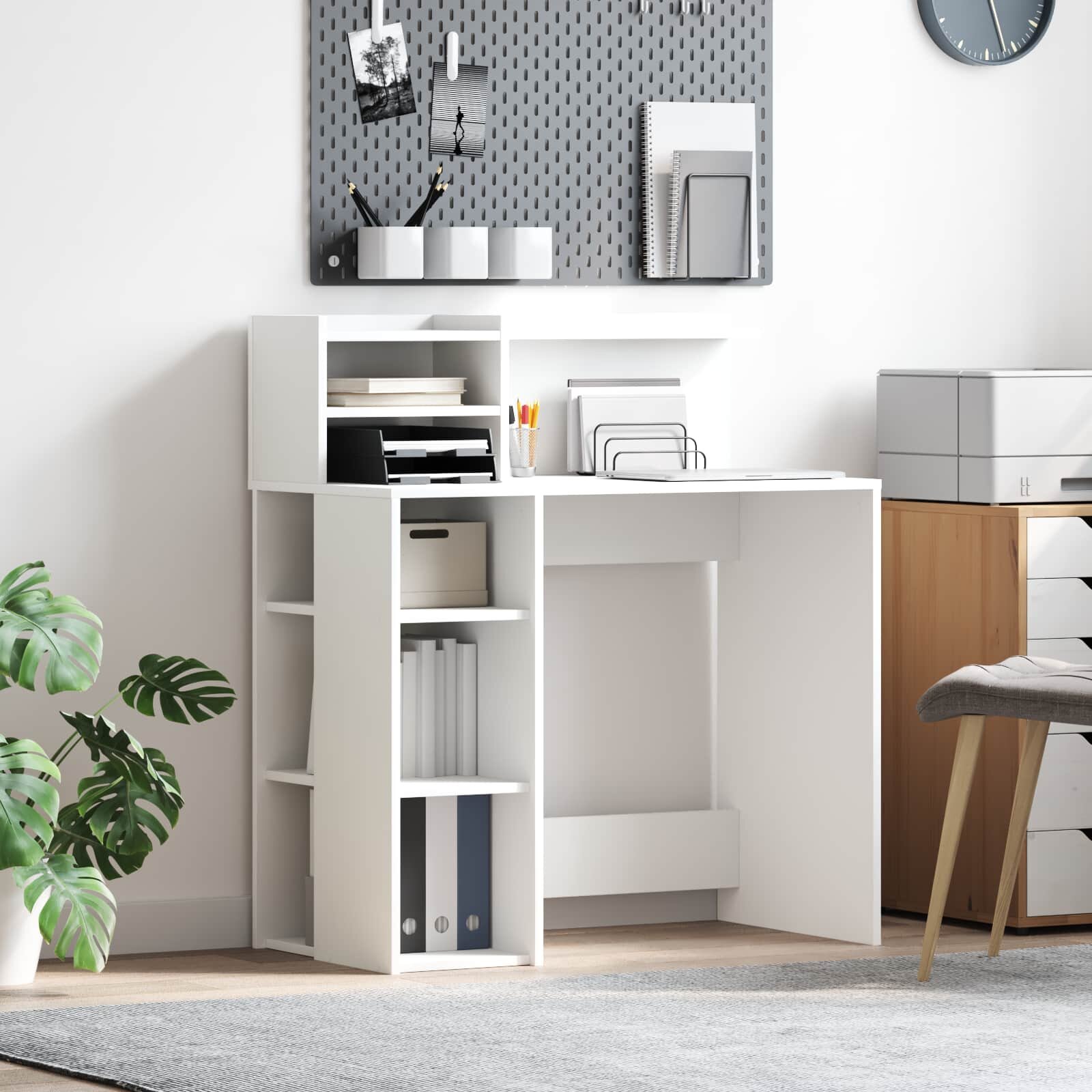 vidaXL Бюро Бяло Инженерна дървесина 90 x 48 x 1015 см