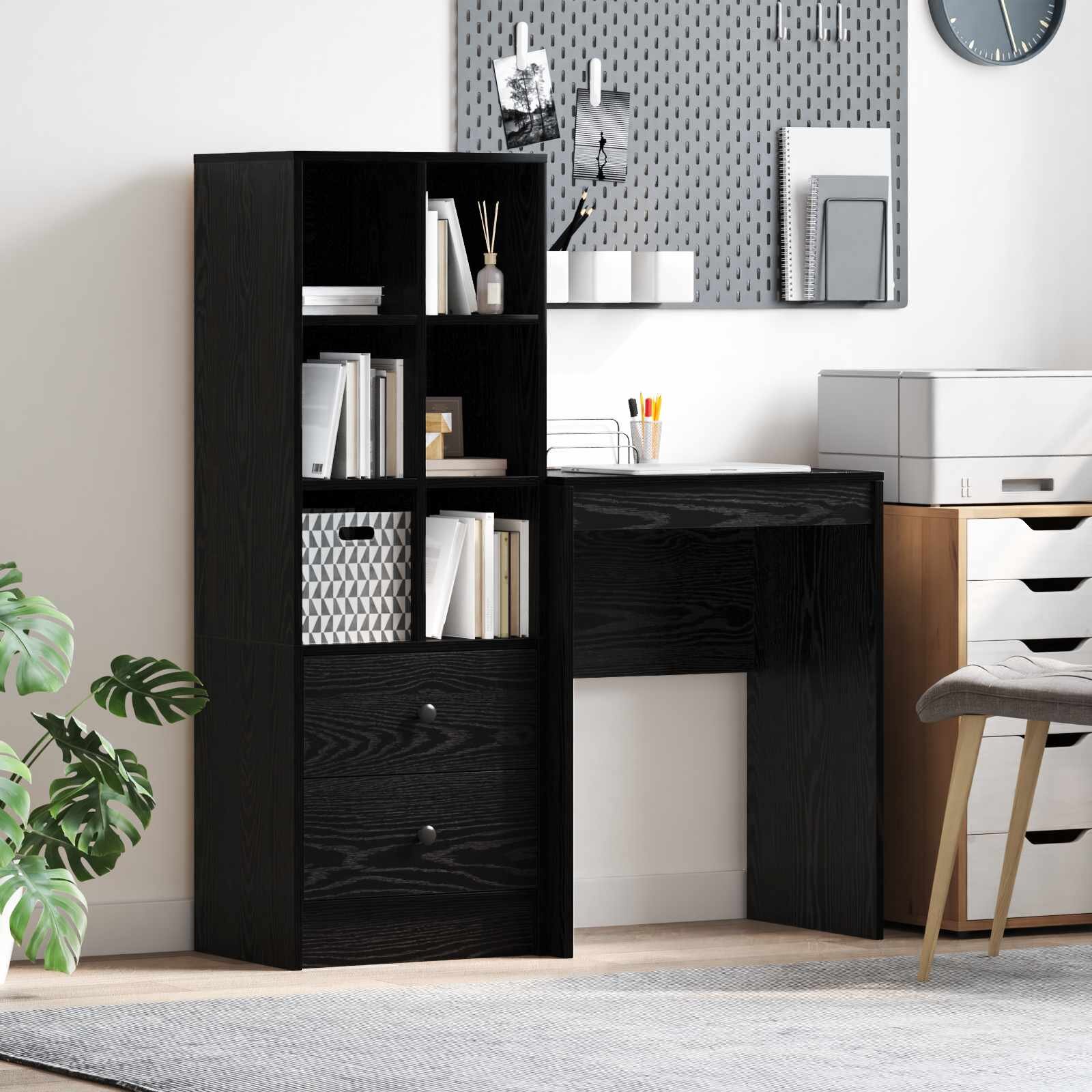 vidaXL Бюро Черния дъб 1055 x 34 x 127 см 2 бр.