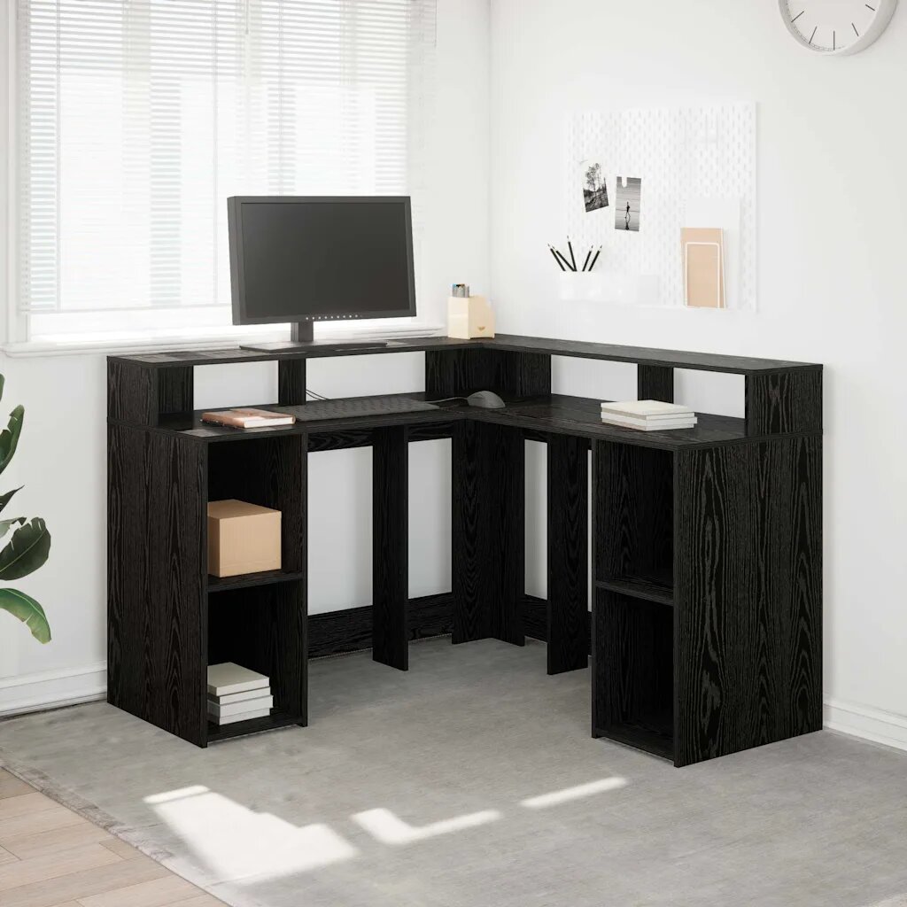 vidaXL Бюро Черния дъб Инженерна дървесина 130 x 130 x 91 см