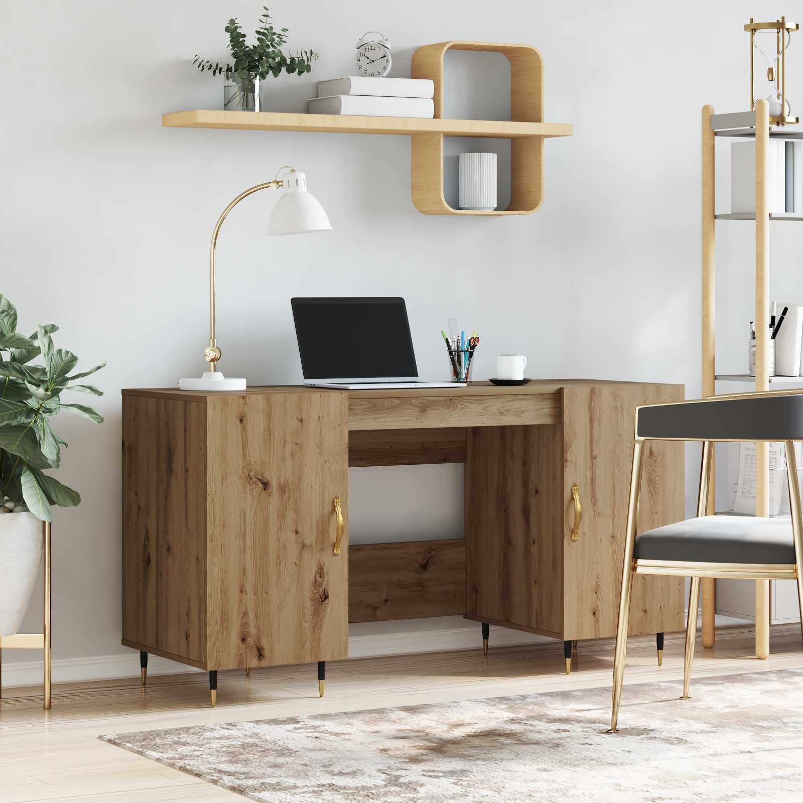 vidaXL Бюро дъб артизан Инженерна дървесина 140 x 50 x 75 см