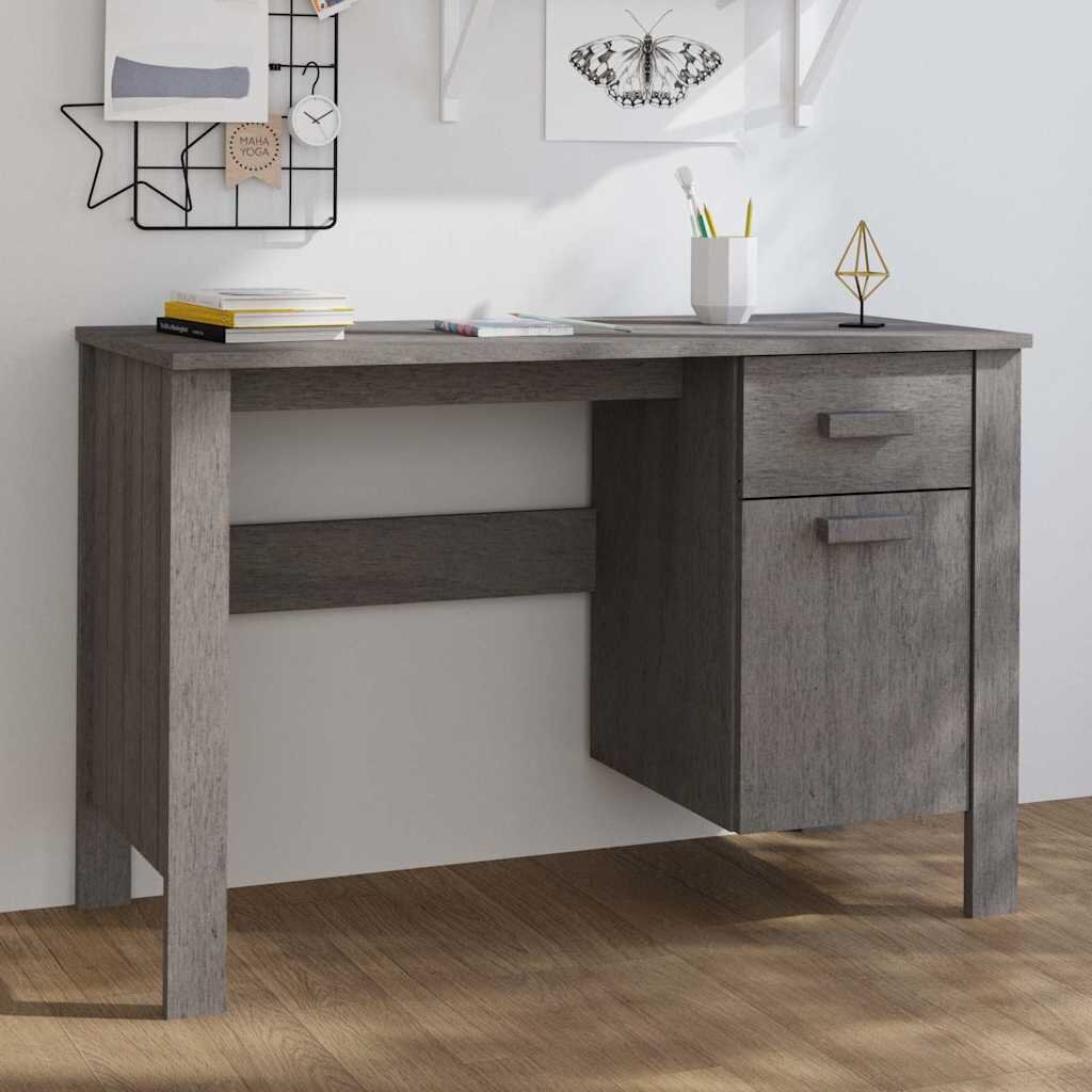vidaXL Бюро HAMAR светлосиво 113x50x75 см борово дърво масив