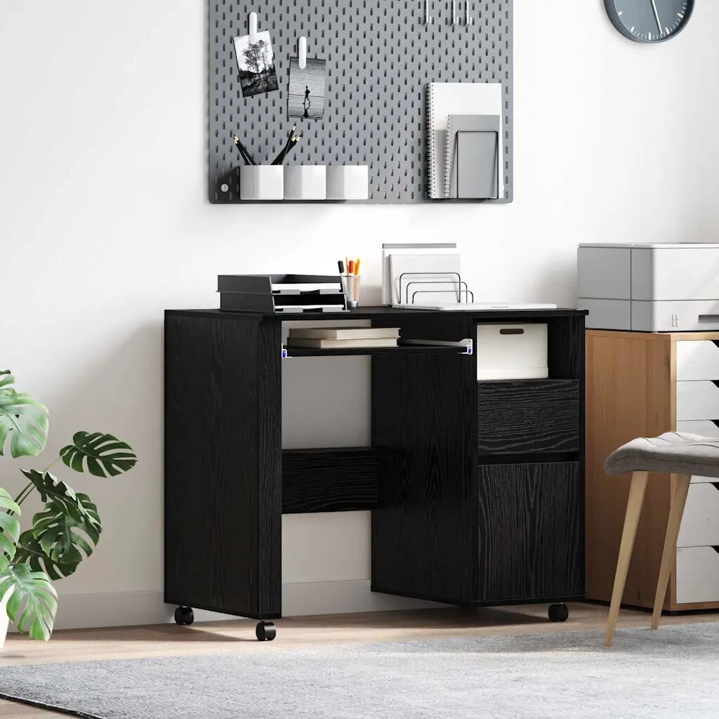 vidaXL Бюро на колела Черния дъб Инженерна дървесина 91 x 50 x 77 см