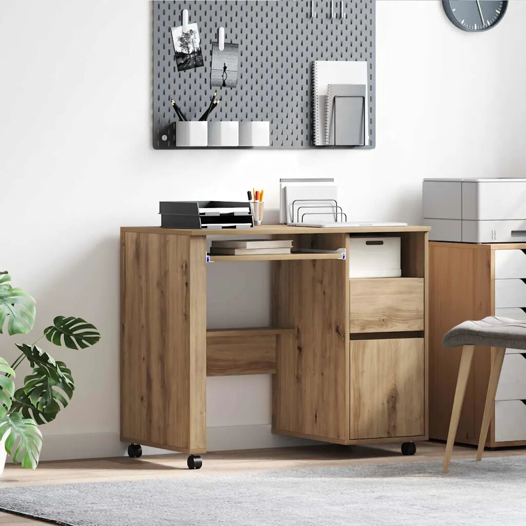 vidaXL Бюро на колела Дъб Инженерна дървесина 91 x 50 x 77 см