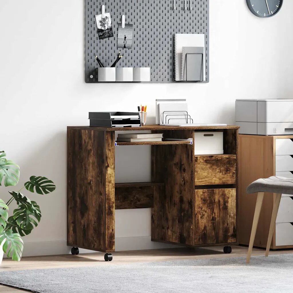 vidaXL Бюро на колела Димян дъб Инженерна дървесина 91 x 50 x 77 см