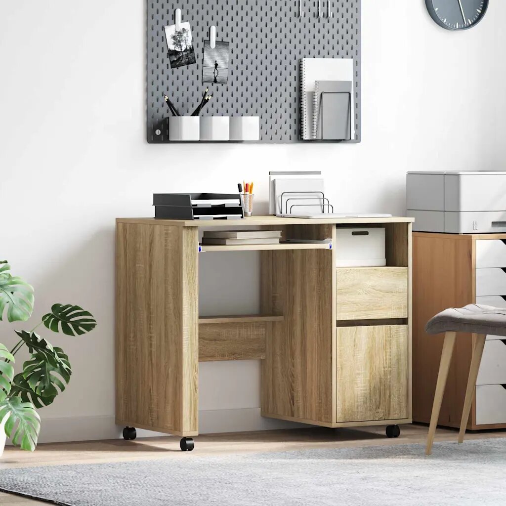 vidaXL Бюро на колела Сонома дъб Инженерна дървесина 91 x 50 x 77 см