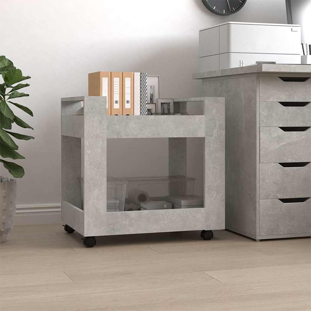 vidaXL Бюро на колелца бетонно сиво 60x45x60 см инженерно дърво