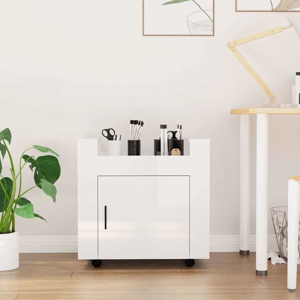 vidaXL Бюро на колелца бял гланц 60x45x60 см инженерно дърво