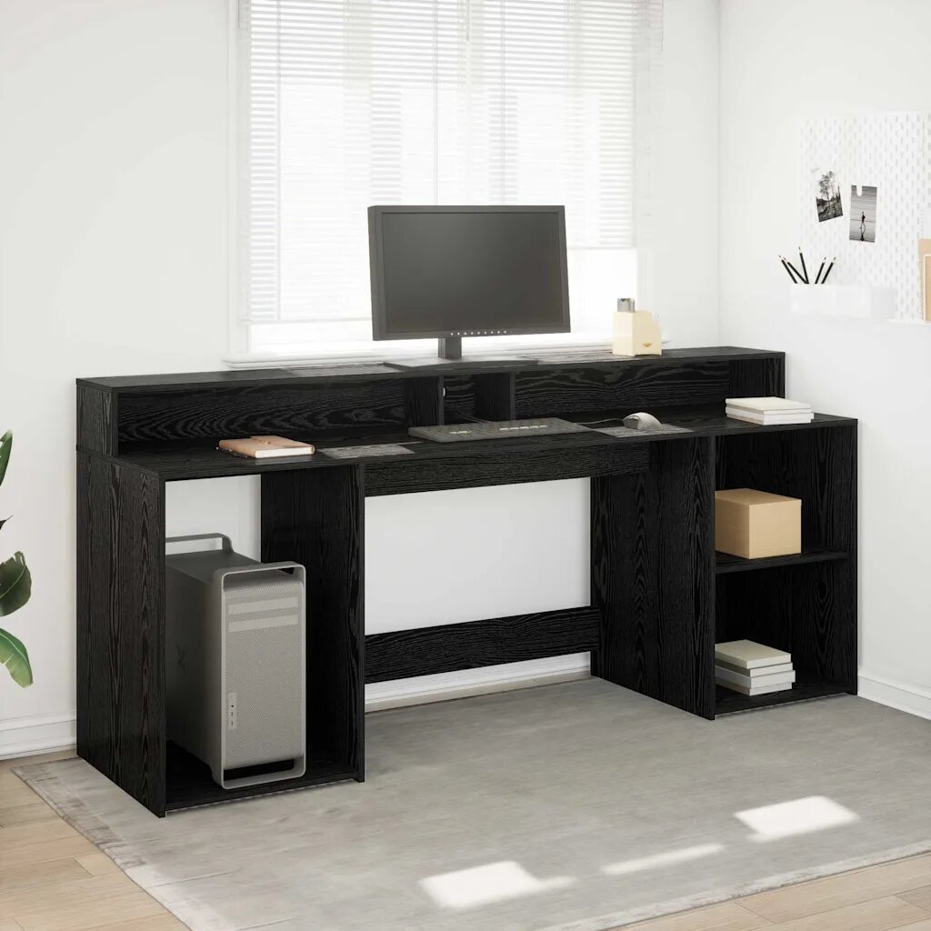 vidaXL Бюро с чекмедже Черен дъб 200 x 55 x 91 см Инженерна дървесина