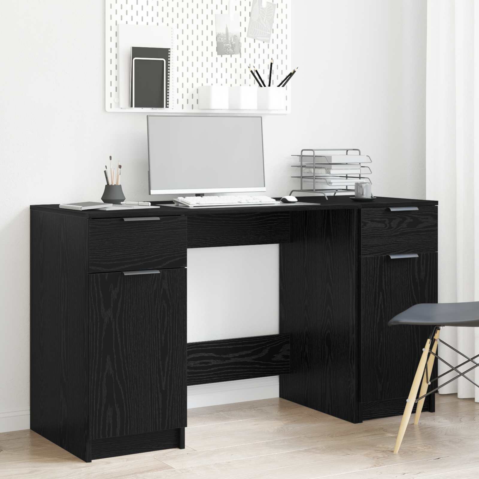 vidaXL Бюро с чекмедже Черния дъб 133 x 50 x 75 см Инженерна дървесина