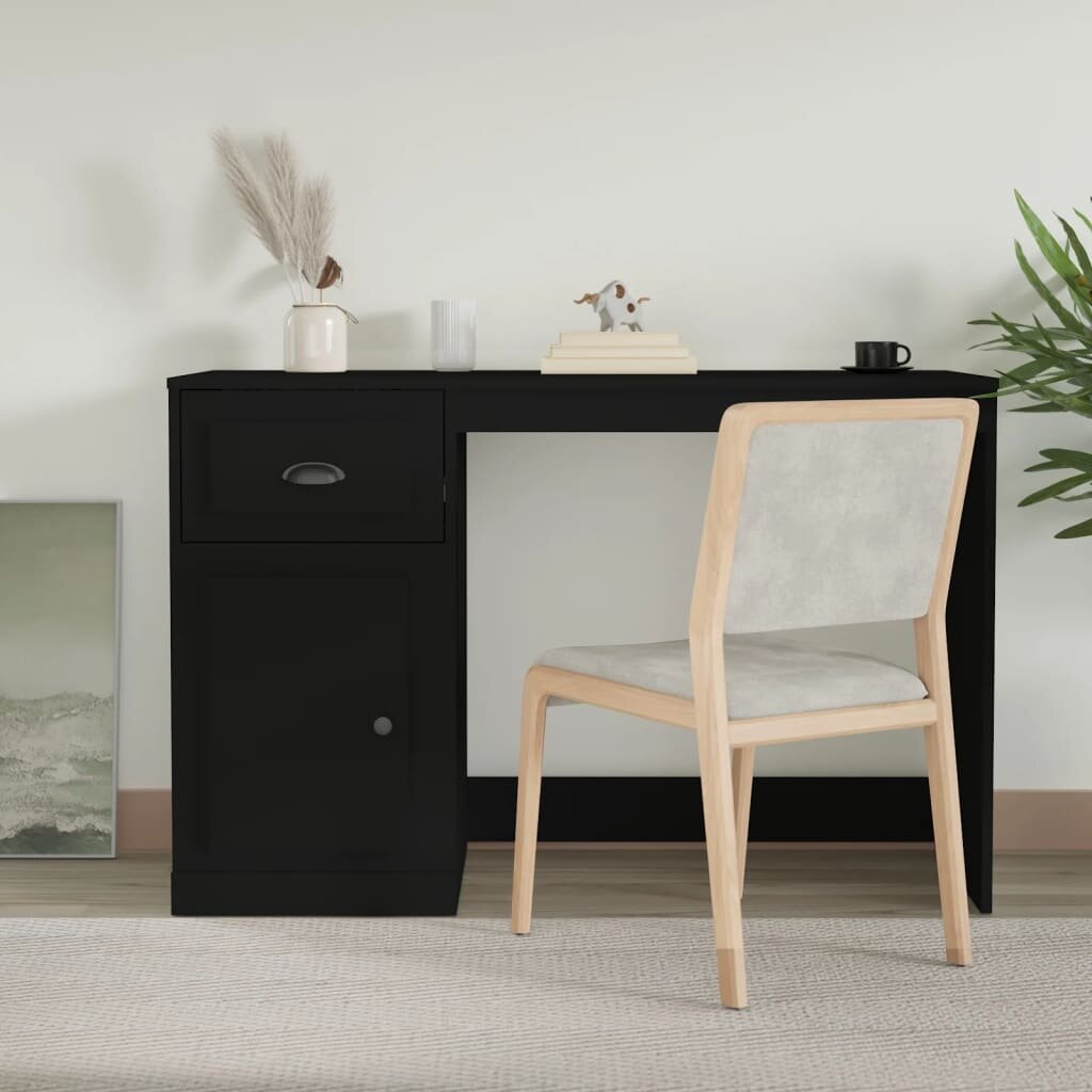 vidaXL Бюро с чекмедже черно 115x50x75 см инженерно дърво