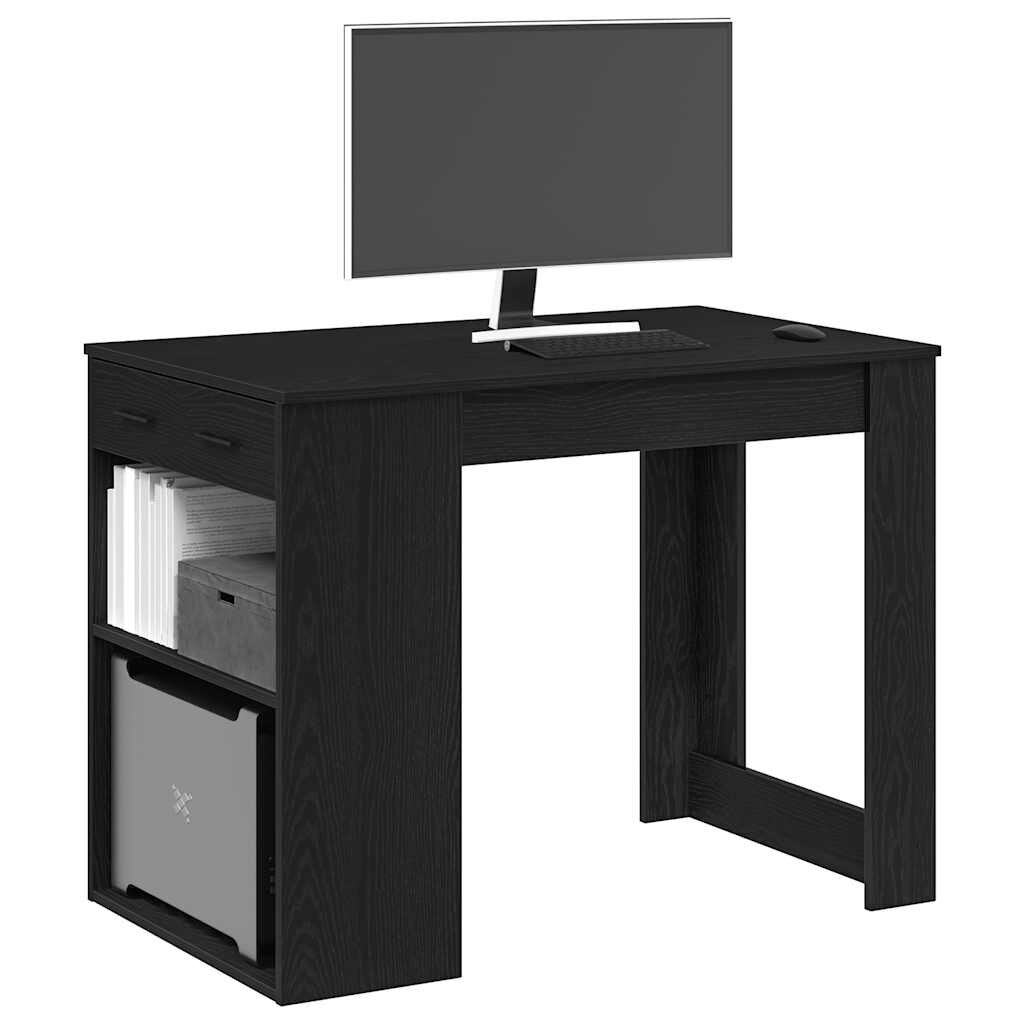 vidaXL Бюро с чекмедже и рафт черен дъб 102x62x775 см инженерно дърво