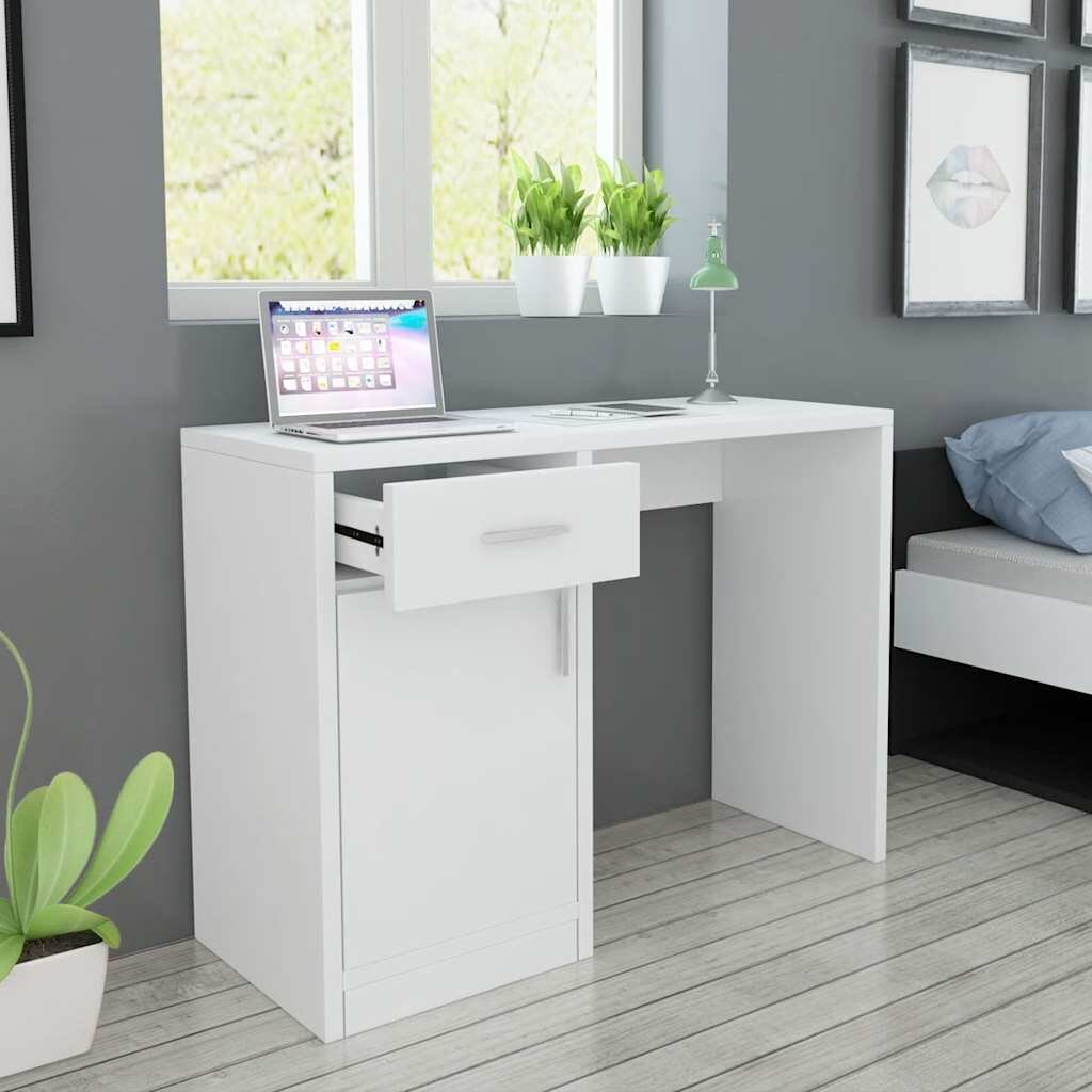 vidaXL Бюро с чекмедже и шкаф бял 100x40x73 cм
