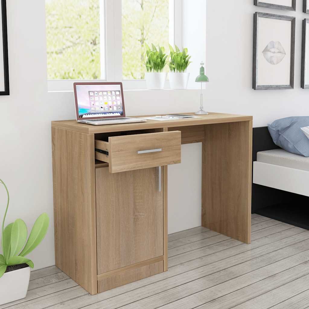 vidaXL Бюро с чекмедже и шкаф дъб 100x40x73 cм