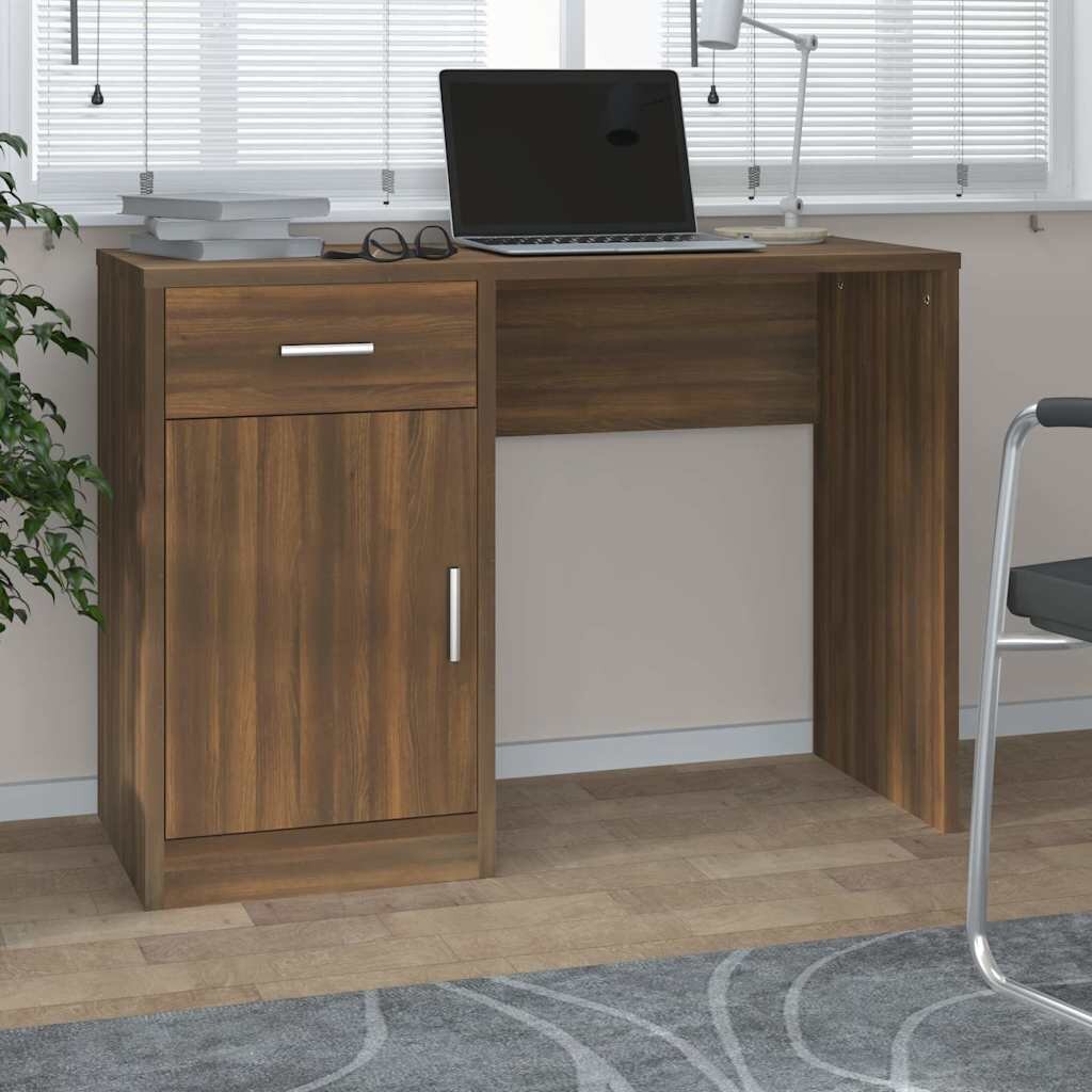 vidaXL Бюро с чекмедже и шкаф кафяв дъб 100x40x73 см инженерно дърво